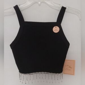 New Mix Classic - Crop Top with Rhinestone embellishment hemline